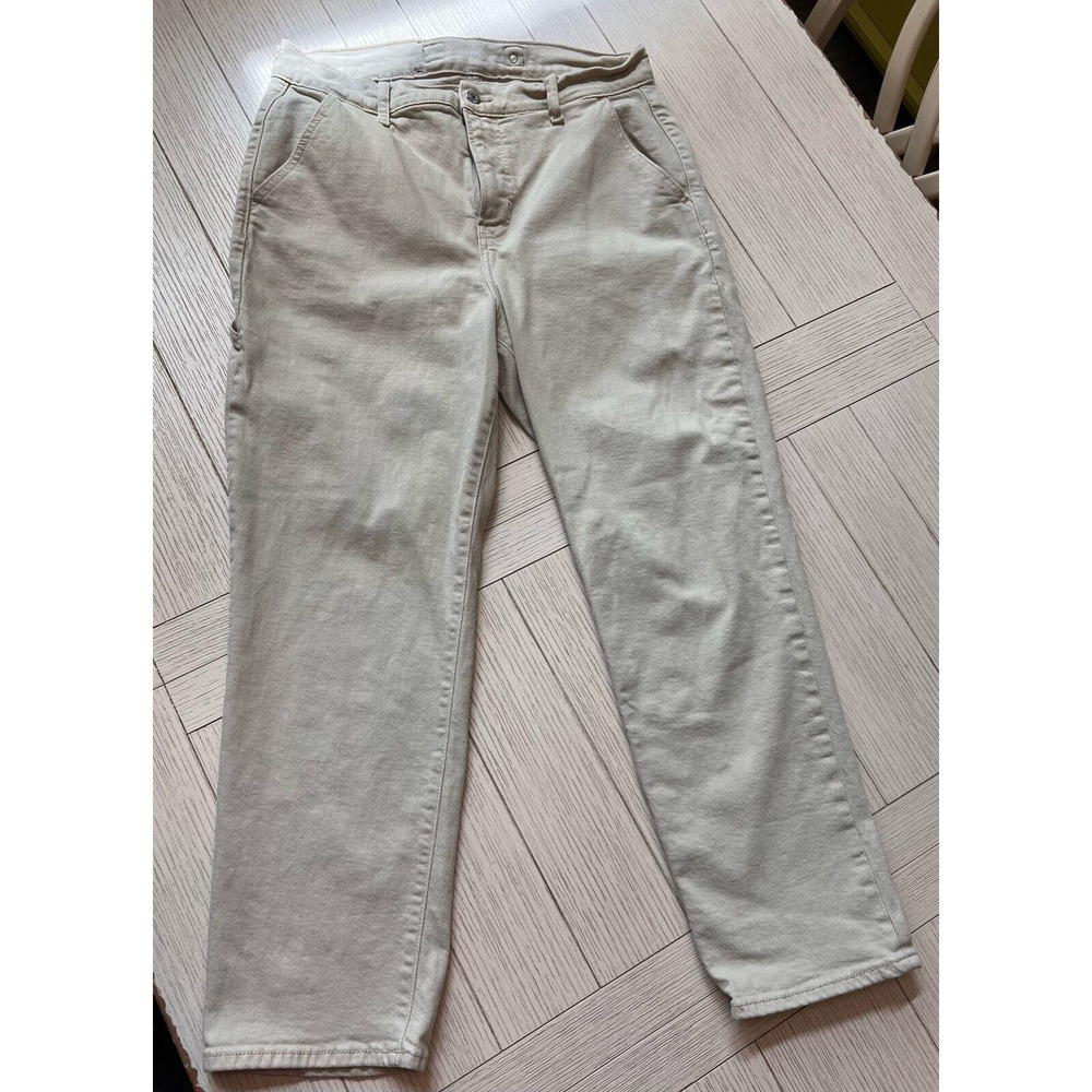 Old Navy ladies sz 14 sky hi straight khaki carpenter jeans. Cotton, elastane.